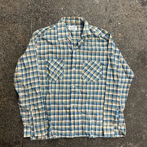 Penney’s Vintage Loop Collar Plaid Button Up Shirt M 15-15.5 Blue